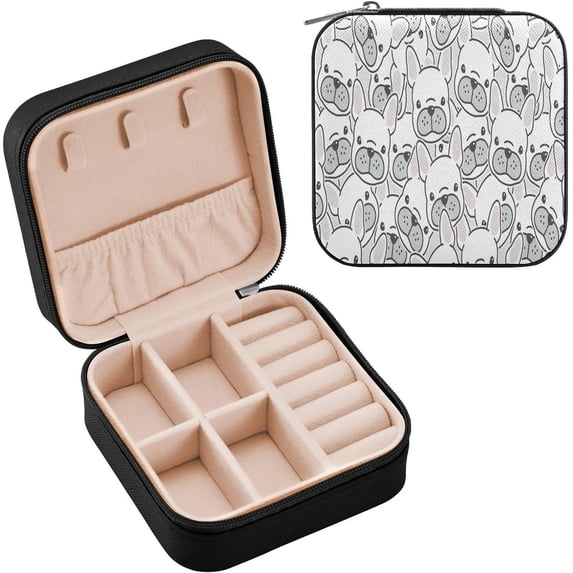 GZHJMY French Bulldog Small Jewelry Box, Travel Portable Square Jewelry Case for Ring, Pendant, Earring, Necklace Organizer Storage Holder Boxes