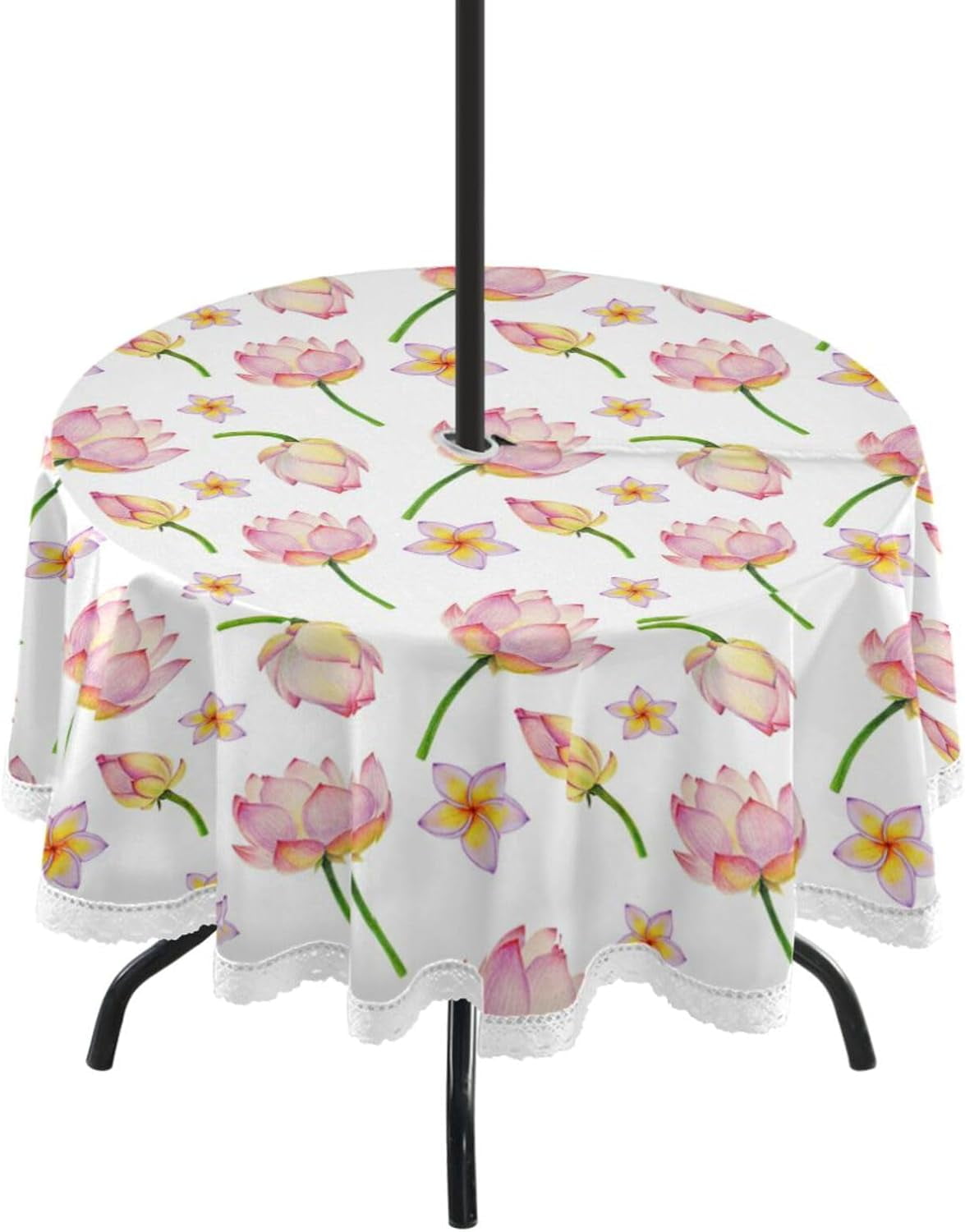 GZHJMY Fresh Cartoon Lotus Outdoor Round Tablecloth with Umbrella Hole
