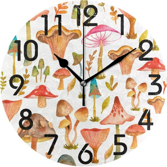GZHJMY Fresh Colorful Mushroom Floral Round Wall Clock, 9.5 Inch Battery Operated Quartz Analog Quiet Desk Clock for Home,Office,School,Kitchen