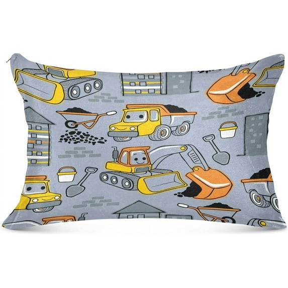 GZHJMY Funny Construction Vehicles Pillowcase King Size, Super Soft Pillow Shams Covers, Plush Cozy Pillow Cases with Zipper, 20" X 40"(469)