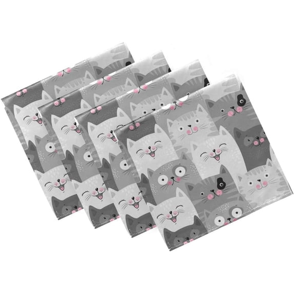 GZHJMY Funny Cute Cat Pattern Cloth Napkins, Set of 4 20 x 20 Inch Soft & Comfortable Polyester Dinner Napkin for Family, Restaurant, Weddings, Parties