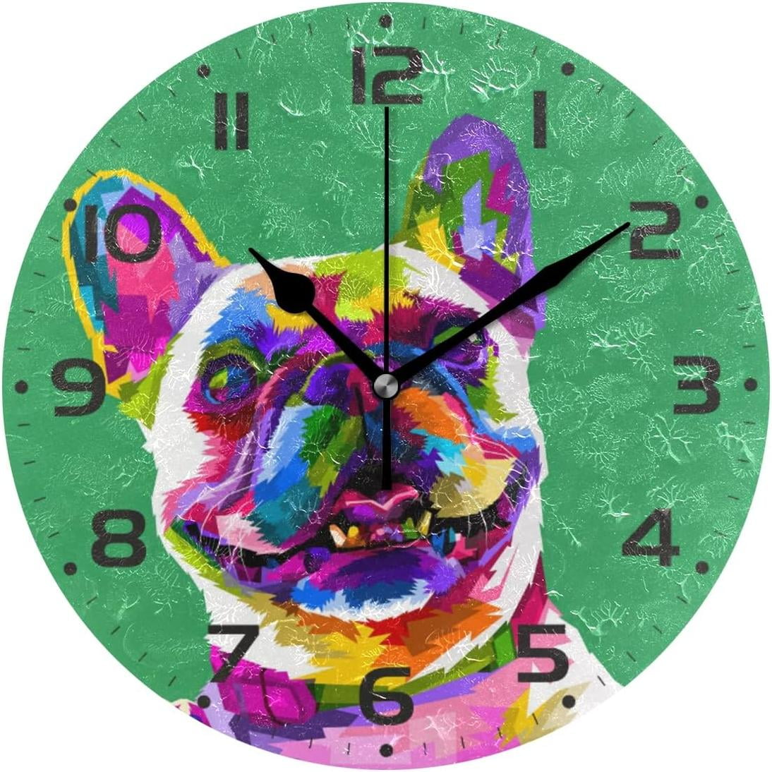 GZHJMY Funny French Bulldog Wall Clock, 10" Silent Non Ticking Round