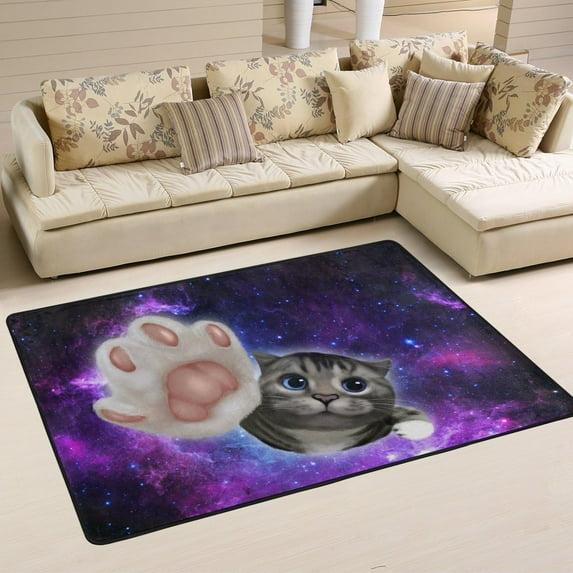 GZHJMY Funny Galaxy Cat Area Rug 2'x3', Animal Cat Polyester Area Rug Mat for Living Dining Dorm Room Bedroom Home Decorative