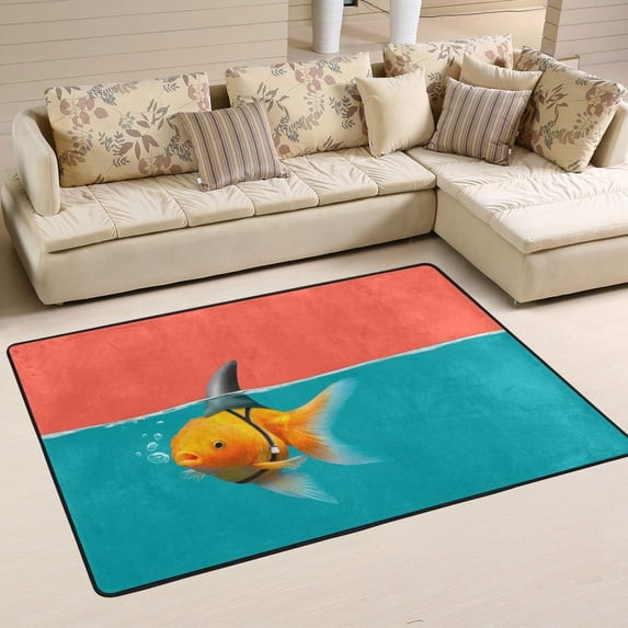 GZHJMY Funny Goldfish with Shark Fin Area Rug 2x3 Soft Rugs Indoor Comfort Floor Carpet, Nursery Rugs Non-Slip Rectangle Mat for Living Room Entryway Bedroom Dormitory Carpet Runner