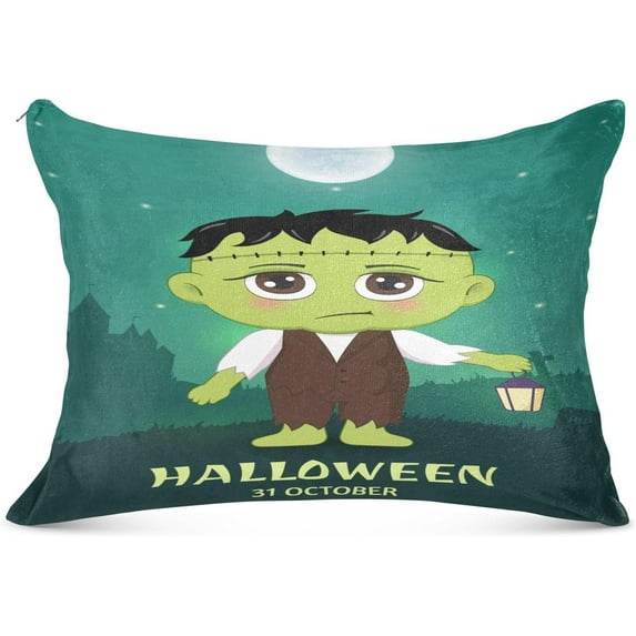 GZHJMY Funny Halloween Frankenstein Pillowcase Plush Pillowcase for Hair and Skin, Soft Standard Size Pillow Cases Zippered Queen Pillow Case Set of 1-21x54in Home Decor