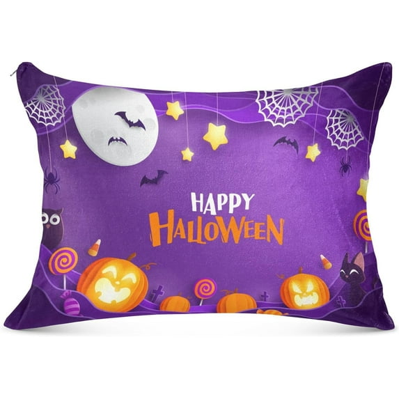 GZHJMY Funny Halloween Night Pillowcase Plush Pillowcase for Hair and Skin, Soft Standard Size Pillow Cases Zippered Queen Pillow Case Set of 1-20x40in Home Decor