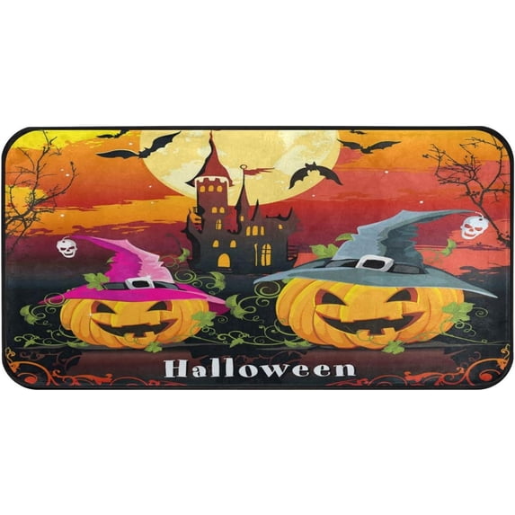 GZHJMY Funny Halloween Pumpkin Kitchen Rugs, 39"x20",Non Slip Washable Cushioned Carpets Polyester AntiFatigue Comfort Porch Floor Mat Doormat Halloween Decoration