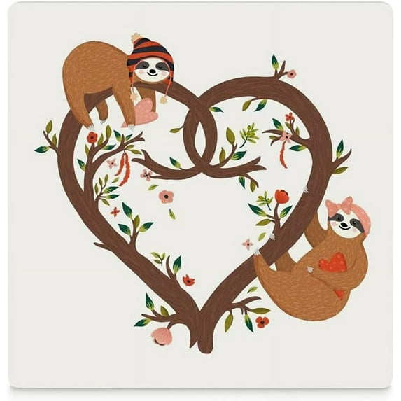 GZHJMY Funny Sloths On The Heart Printed Square Ceramic Coaster for Drinks with Cork Base for Coffee Cups, Place Mats for Home Decor, 6 Pcs