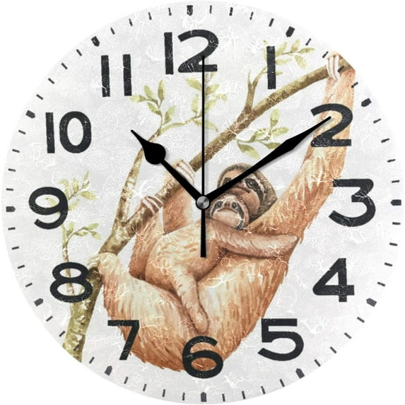 GZHJMY Funny Tree Branch Sloth Moon with Baby Round Wall Clock, 9.5 Inch Battery Operated Quartz Analog Quiet Desk Clock for Home,Office,School