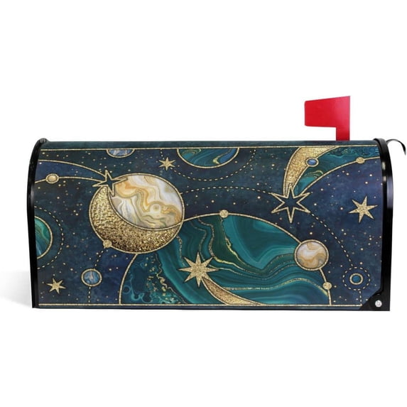 GZHJMY Galaxy Cosmic Planets Green Marble Magnetic Mailbox Cover Standard Size Mailbox Wraps MailWraps Post Letter Box Cover Garden Yard 21 x 18 in Home Decor