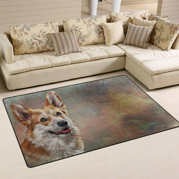 GZHJMY Galaxy Dog Non Slip Area Rug for Living Dinning Room Bedroom Kitchen, 3' x 5'(39 x 60 Inches / 100 x 150 cm), Corgi Nursery Rug Floor Carpet Yoga Mat