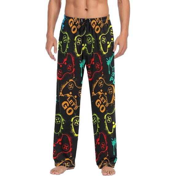 GZHJMY Gamepad Pajama Pants for Men, Lounge Pants Lightweight Men Pajama Bottoms with Drawstring Pockets, Christmas New Year Birthday Gifts, Medium