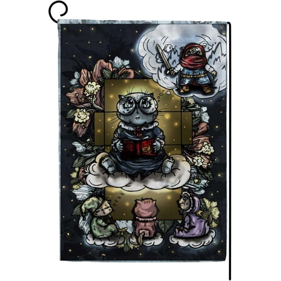 GZHJMY Garden Flag Cartoon Cat Polyester Double Sided Printing Fade Proof Vertical Yard Outdoor Decoration 12x18 Inch Yard Flags