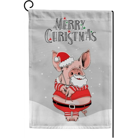 GZHJMY Garden Flag Double Sided Pig Merry Christmas, Fade Resistant Yard Flag Durable Banner Indoor Outdoor Home Decor 28x40 Inch Yard Flags
