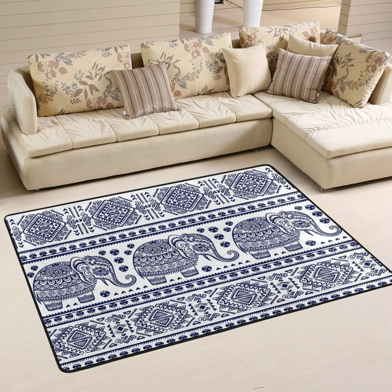 GZHJMY Geometric Area Rug 4'x6', Tribal Ethnic Elephant Polyester Area Rug Mat for Living Dining Dorm Room Bedroom Home Decorative