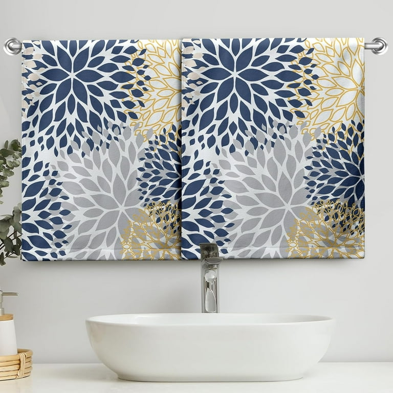 GZHJMY Geometric Flowers Tea Towels Yellow Gray Blue Kitchen Towel Diahlia Floral Hand Towels Soft Decorative Dish Towel Absorbent Portable Durable Towel Set for Bathroom Kitchen Home Farmhouse Decor ...