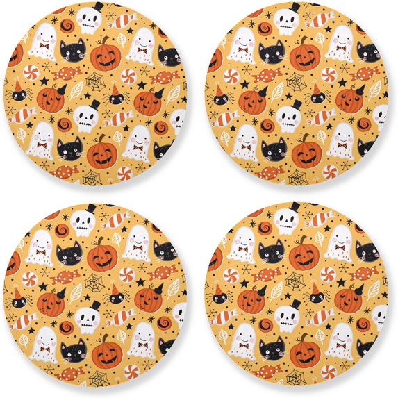 GZHJMY Ghost Round Coaster, 4 Pcs Heat Resistant Absorbent Drink Coaster for Kitchen Bar Cafe Decor