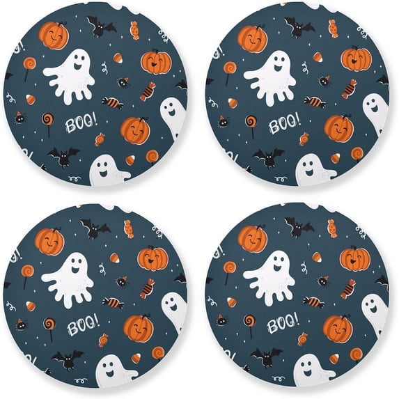 GZHJMY Ghost Round Coaster, 4 Pcs Heat Resistant Absorbent Drink Coaster for Kitchen Bar Cafe Decor
