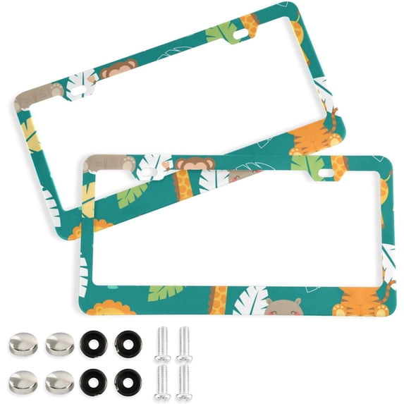 GZHJMY Giraffe License Plate Frames 2pcs, Waterproof Aluminum Alloy Front Rear Tag Car License Plate Cover with Screw Cap Set for US Vehicles, 12 x 6 Inch