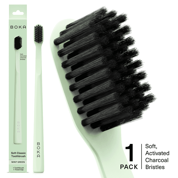 Boka Activated Charcoal Soft Bristle Toothbrush, Mint Green, 1 Pack