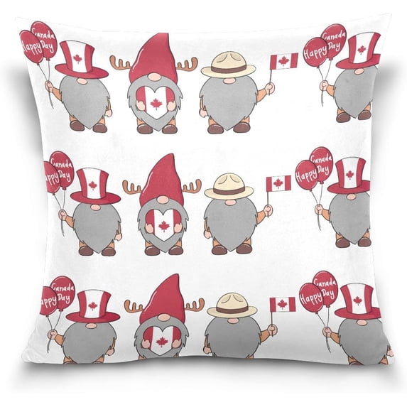 GZHJMY Gnome Happy Canada Day Throw Pillow Covers Pillowcase Sofa Decor Back Cushion Case Office Car Holiday Children Birthday Gift Housewarming Seasonal Present 20" × 20"