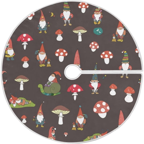 GZHJMY Gnome and Mushroom Christmas Tree Skirt with Bandage Designs for Xmas Holiday Home Decoration, 35.4 Inch in Diameter