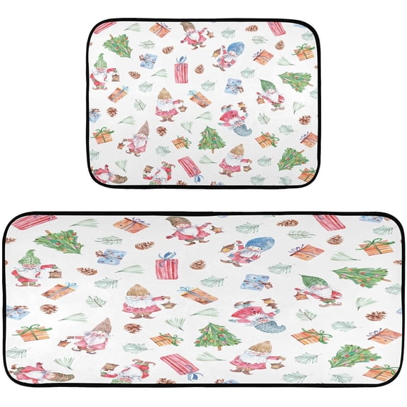 GZHJMY Gnomes Gift Christmas Trees Kitchen Mat - Cushioned Anti Fatigue Kitchen Rug Set of 2, Non Slip Waterproof Kitchen Mats for Kitchen, Sink, Office 19.7"×27.6"+19.7"×47.2" Carpet Runner