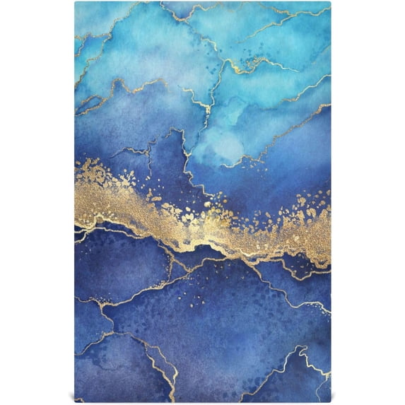 GZHJMY Gold Blue Marble Abstract Painting Kitchen Towel, Dish Towels Quick Drying Tea Towels Absorbent Hand Towels for Kitchen Sink Dinner Table 28 x 18 Inches, Set of 1