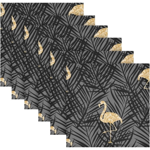 GZHJMY Gold Flamingo and Palm Leaves Cloth Napkins Washable Reusable Polyester Dinner Napkins 20 x 20 Inch for Home Weddings Parties Holiday Table Napkins Set of 4