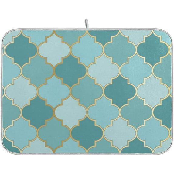 GZHJMY Gold Grid Pattern Absorbent Dish Drying Mat Microfiber Large Kitchen Countertop Table Protector Multi-Purpose Counter Rack Sink Drainer Pad (16” x 18”)
