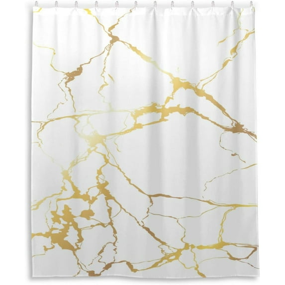 GZHJMY Gold Marble Shower Curtain Waterproof Fabric Bath Curtain with Hooks for Bathtub Bathroom Decor, 60 x 72 Inch