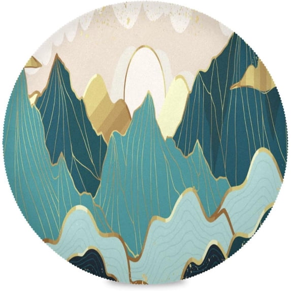 GZHJMY Gold Mountain Landscape 15.4 Inch Round Dinner Placemat, Polyester Material, Heat-Resistant, Unique Print Design, Dining Table Kitchen Fine Decoration and Beautiful Ornaments.