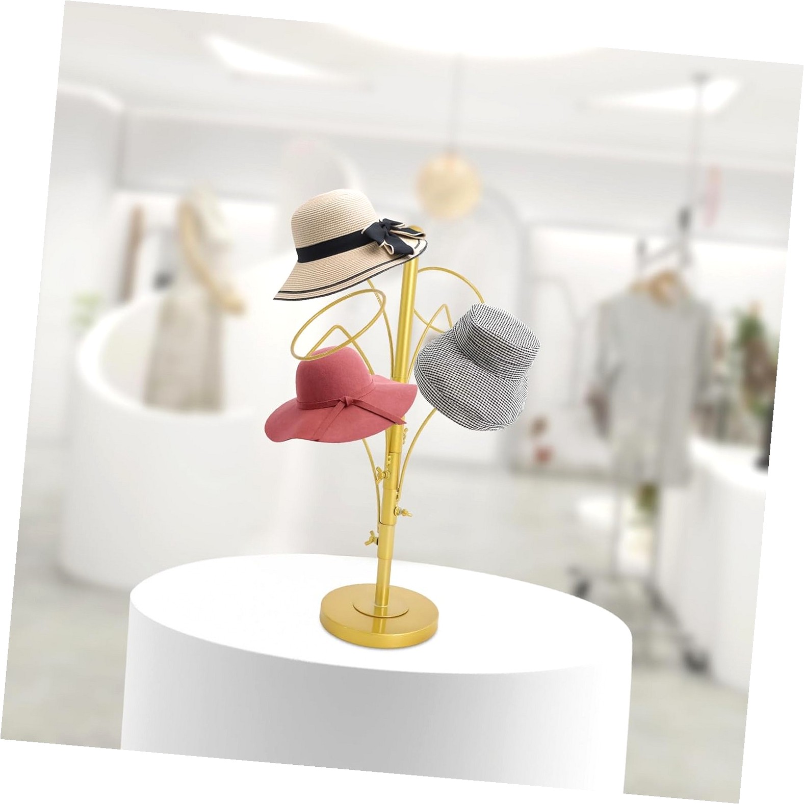 GZHJMY Golden Iron Tabletop Hat Display Stand with 5x Circular Desktop ...
