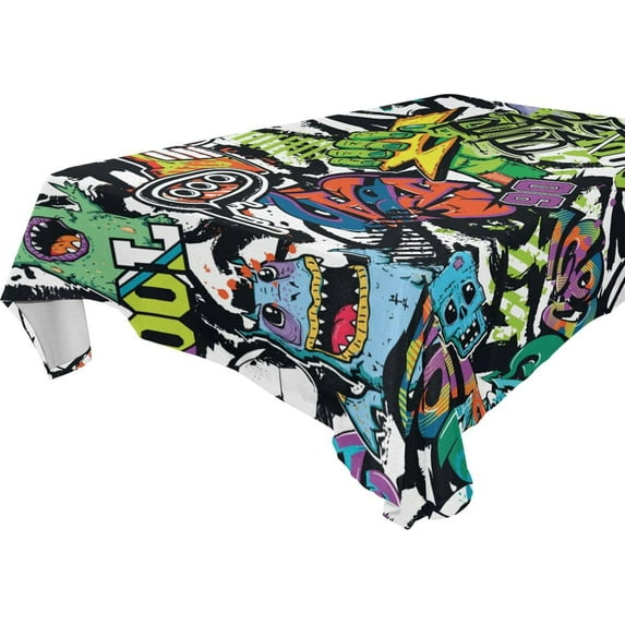 GZHJMY Graffiti Rectangle Tablecloth, Waterproof Stain Wrinkle Resistant Washable Polyester Table Cover for Picnic Dinner Holiday Kitchen Party Decor, 60 x 120 in Home Decor