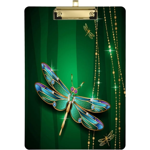 GZHJMY Green Dragonfly Acrylic Clipboard Letter Size 9" x 12.5" Decorative Clipboard with Low Profile Silver Metal Clip for Office School Student Women Whiteboard Clipboards