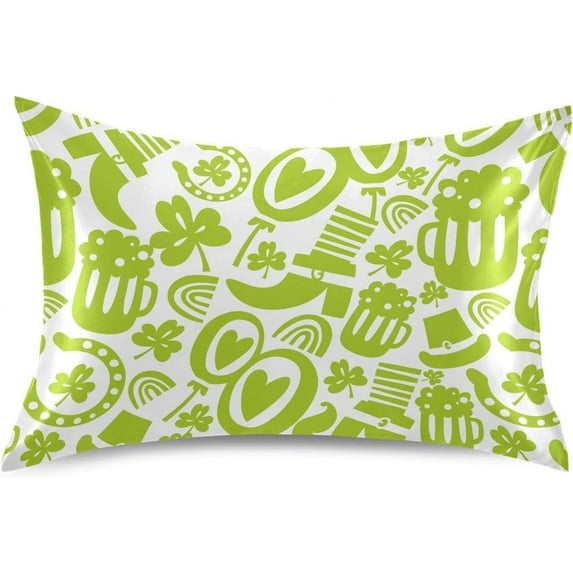 GZHJMY Green Element Pattern Satin Pillowcases for Hair and Skin Soft Like Silk Pillowcase, Satin Cooling Pillow Cases with Envelope Closure, Comfortable and Breathable, 20" x 40" Home Decor