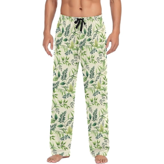GZHJMY Green Leaves Men's Pajama Pants, Soft and Comfortable Lounge Sleep Bottoms with Pockets, Men's Sleepwear with Custom Print, Small