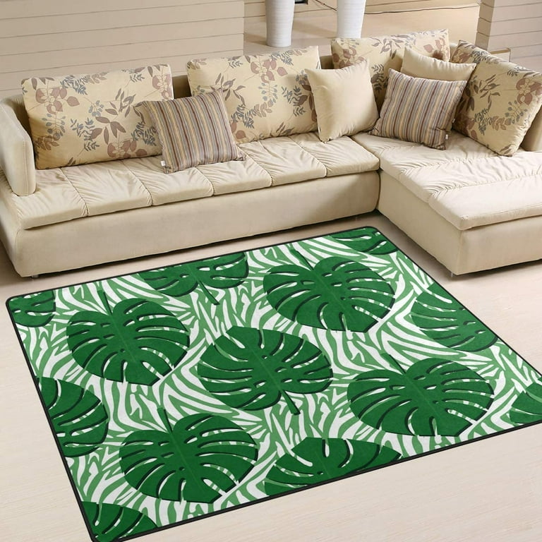 GZHJMY Green Monstera Palm Tree Leaves Summer Area Rug Living Room Rugs -  5'3" x4 Abstract Large Soft Indoor Washable Rug Low Pile Carpet for Bedroom  Dining Room Office Carpet Runner -