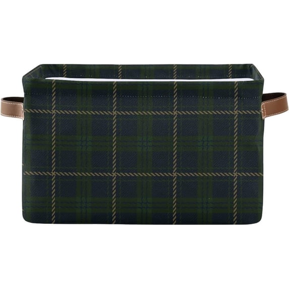 GZHJMY Green Navy Blue Flannel Plaid Square Storage Basket Storage Bins Canvas Storage Organizer Closet Shelf Organizer for Home Office, 1 Pc