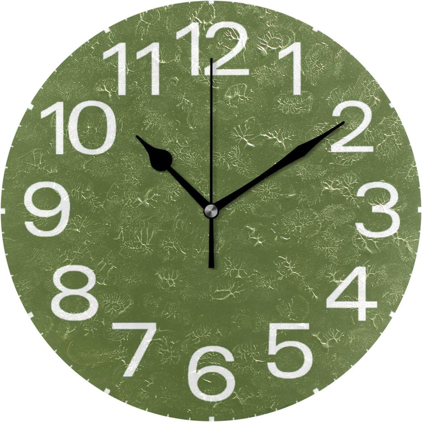 Olive Green 10-Inch Silent PVC Wall Clock
