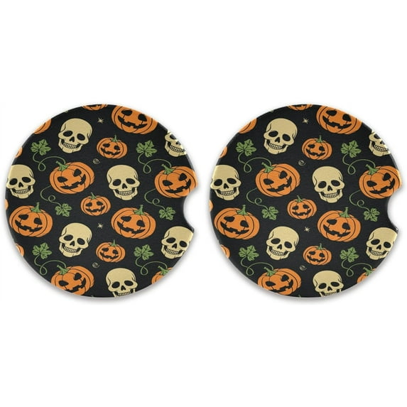 GZHJMY Halloween Car Coaster for Cup Holders, 2 Pack Absorbent Ceramic Car Universal Vehicle Non-Slip Car Cup Holder Coaster Cup Coasters