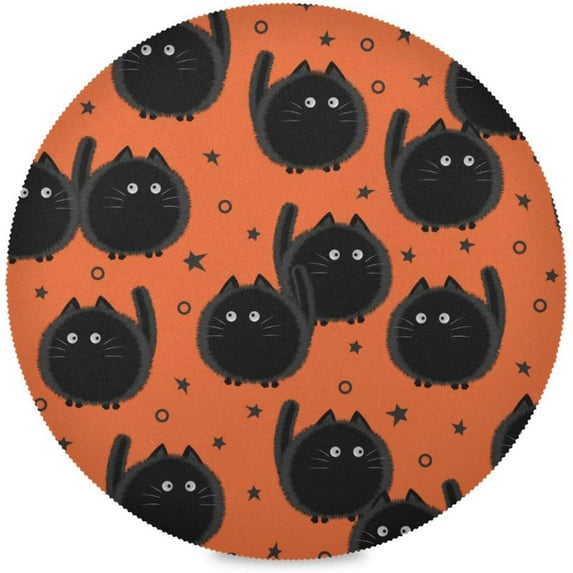 GZHJMY Halloween Cat Round Placemats Set of 6, Non-Slip Table Mats Washable Heat Resistant Place Mats for Kitchen Dining Table Home Decor,15.4 Inch