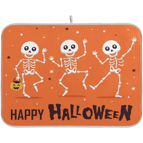 GZHJMY Halloween Décor Dish Drying Mat - 18 x 24inch- Extra Large Microfiber Dish Drying Mat, Dish Draining Mat, Counter top Mat, Funny Skeleton(126)