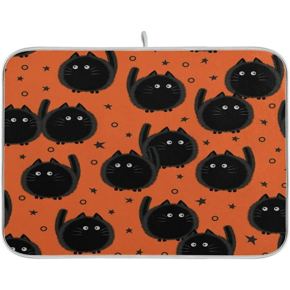 GZHJMY Halloween Décor Dish Drying Mat - 18 x 24inch- Extra Large Microfiber Dish Drying Mat, Dish Draining Mat, Counter top Mat, Halloween Cat(735)