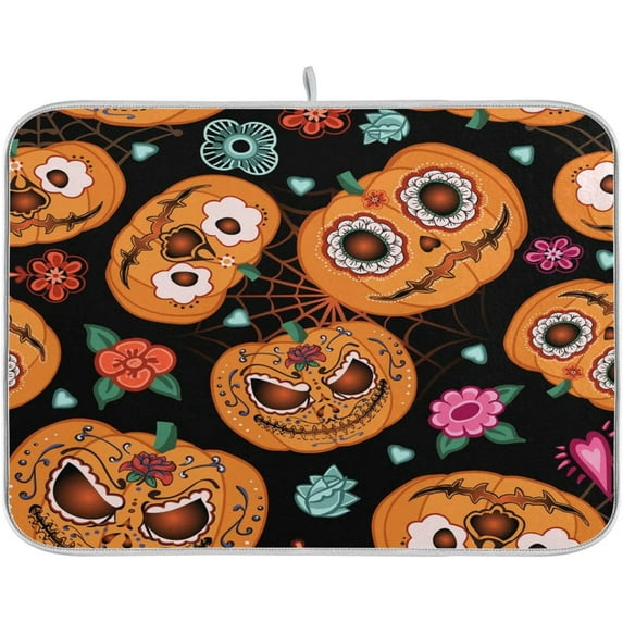 GZHJMY Halloween Décor Dish Drying Mat - 18 x 24inch- Extra Large Microfiber Dish Drying Mat, Dish Draining Mat, Counter top Mat, Cartoon Halloween Pumpkin(36)