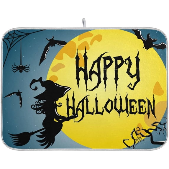 GZHJMY Halloween Décor Dish Drying Mat - 18 x 24inch- Extra Large Microfiber Dish Drying Mat, Dish Draining Mat, Counter top Mat, Witch Flying on A Broom Moon(531)