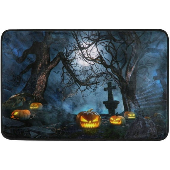 GZHJMY Halloween Decor Doormat Non-Slip Dark Misty Night Forest Bathroom Rug Mat Absorbent Bath Mat for Bathroom Machine Washable, 15.7"x23.6"(39)