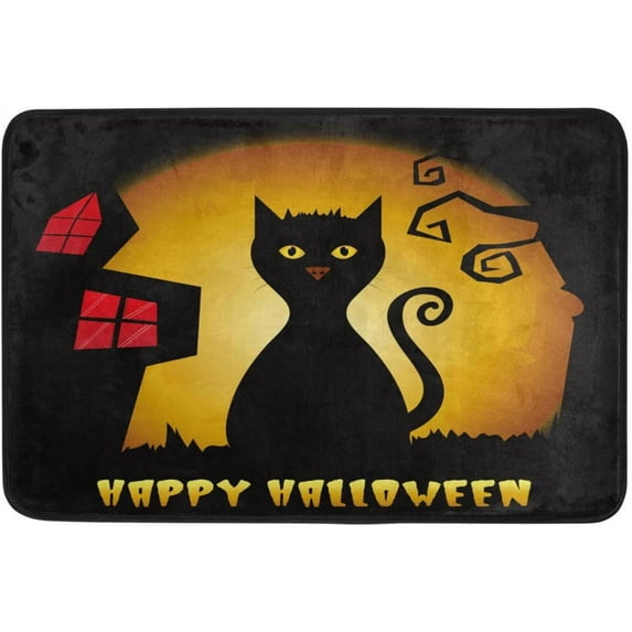 GZHJMY Halloween Decor Doormat Non-Slip Halloween Black Cat Bathroom Rug Mat Absorbent Bath Mat for Bathroom Machine Washable, 15.7"x23.6"(4)