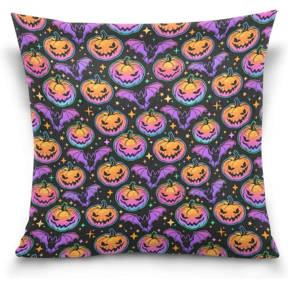GZHJMY Halloween Fun Pumpkin Bat Stars Throw Pillow Covers Pillowcase Sofa Decor Back Cushion Case Holiday New Year Housewarming Gift 20" × 20"