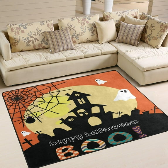GZHJMY Halloween Ghost Castle Non Slip Area Rug for Living Dinning Room Bedroom Kitchen, 4' x 6'(48 x 72 Inches), Halloween Holiday Nursery Rug Floor Carpet Yoga Mat